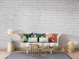 White brick pattern wall mural in modern kitchen with stainless steel appliances