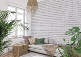 White and grey brick pattern in commercial space with modern lighting