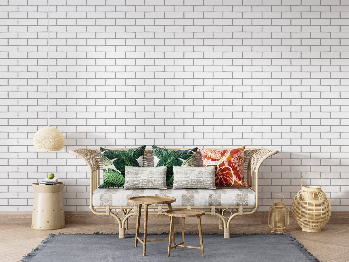 Industrial brick wallpaper featured in minimalist bedroom with urban appeal