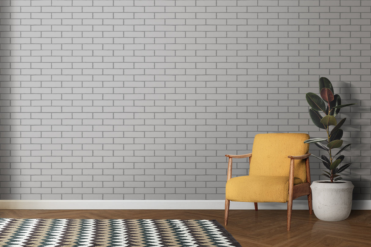 White brick wallpaper creating depth in stylish dining room setting