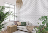 Industrial white brick mural enhancing modern kitchen design