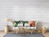 Contemporary kitchen featuring white stone wall mural creating bright, open feel