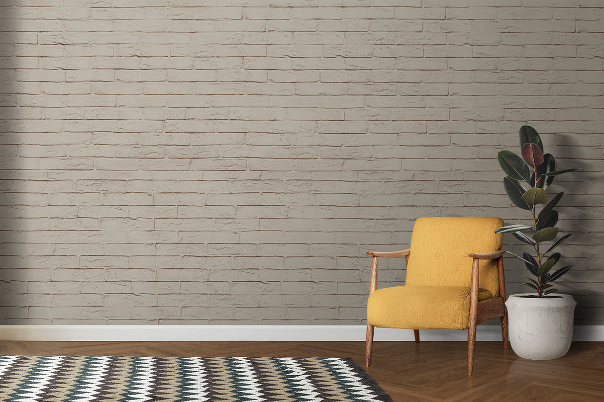 Brick effect wallpaper adding depth to dining room space