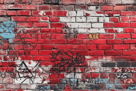 Red urban brick and graffiti wallpaper design file showing detailed pattern and texture