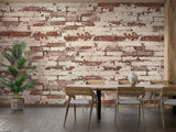 Rustic brick wallpaper creating urban atmosphere in home office space
