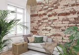 Brick wall mural adding character to modern dining room setting