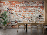 Brick wallpaper mural in modern living room showing authentic aged texture and industrial charm