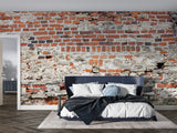 Vintage brick wall mural adding character to modern kitchen space