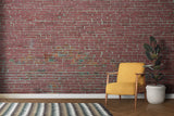 Vintage brick wallpaper creating feature wall in dining room with pendant lights