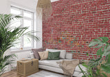 Industrial style brick wallpaper in loft bedroom with concrete elements
