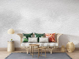 Modern office space showcasing white brick wall mural with clean lines