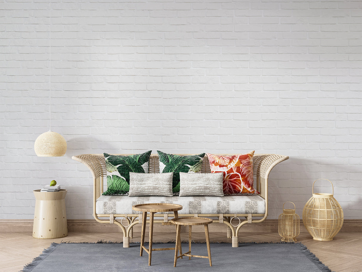 Industrial white brick mural in minimalist kitchen design