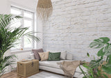 White brick mural installation in contemporary home office