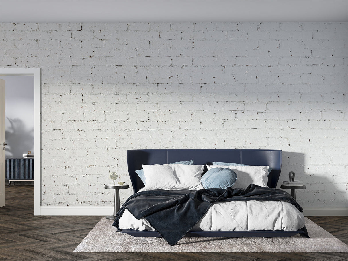 White textured brick mural in Scandinavian home office space