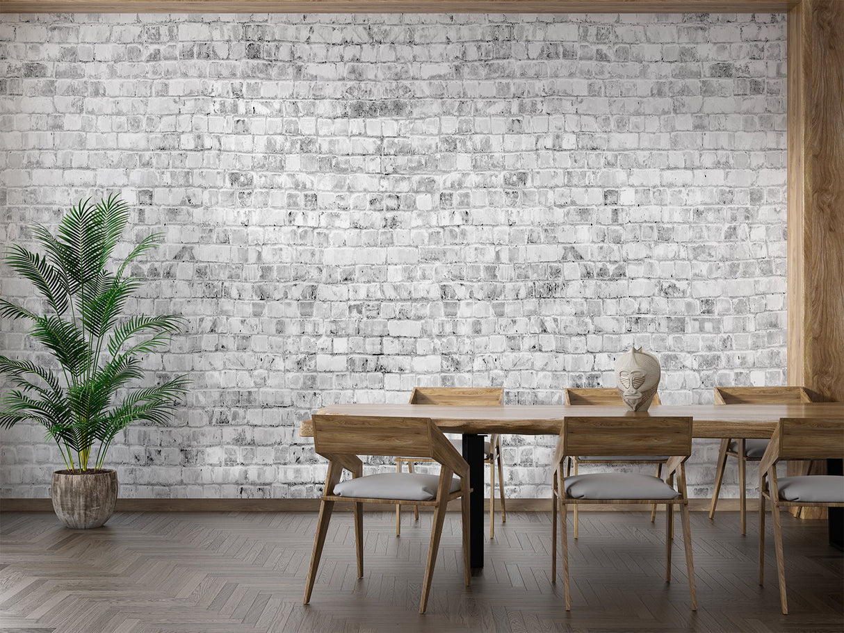 White brick wallpaper installation in contemporary home office space