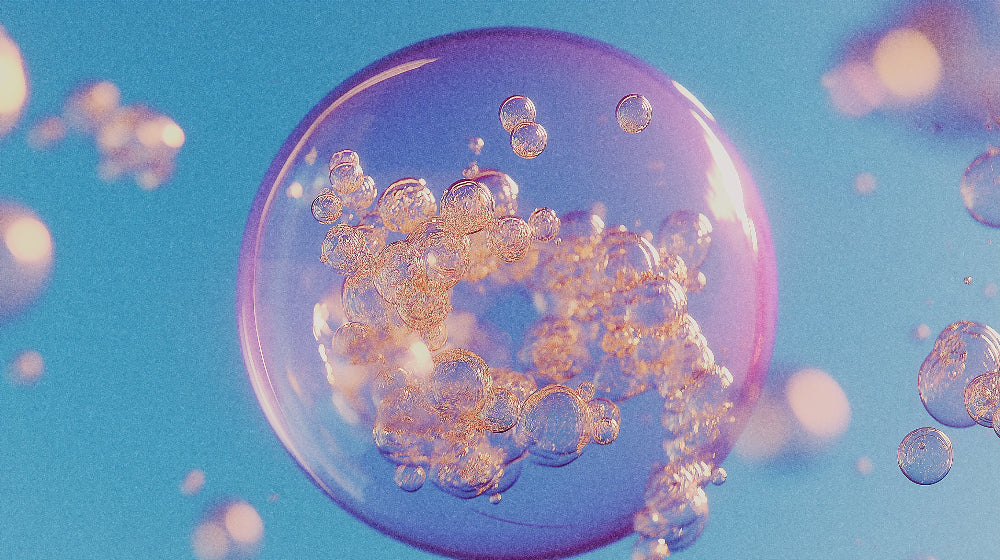 Bubble wallpaper design file showing detailed iridescent spheres on purple-blue background
