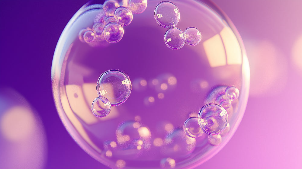 Purple abstract floating spheres design file showing detailed bubble pattern and gradient effects