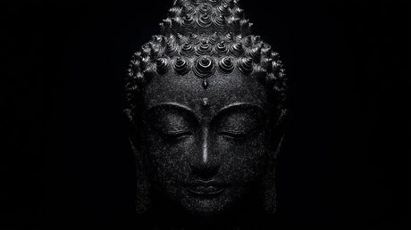 Black and white Buddha portrait design file showing intricate details and meditation pose