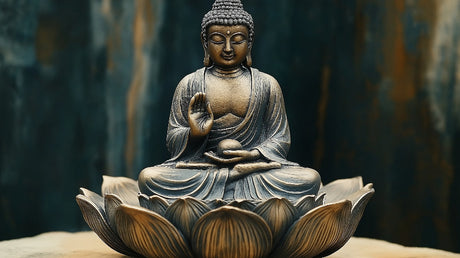 Bronze Buddha meditation wall mural design file showing detailed lotus and statue pattern