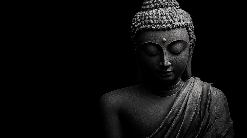 Monochrome Buddha wallpaper design file showing detailed meditation artwork pattern