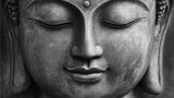 Monochrome Buddha portrait design file showing detailed facial features and zen expression