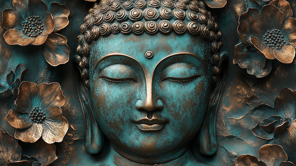 Buddha mural design file showing detailed metallic pattern and intricate bronze motifs