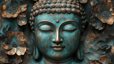 Buddha mural design file showing detailed metallic pattern and intricate bronze motifs