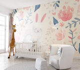 Toddler room featuring pink blossom bunny wall mural