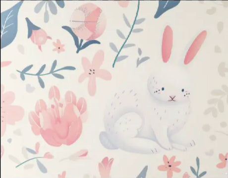 Bunny and pink blossoms nursery wallpaper design file showing full pattern detail
