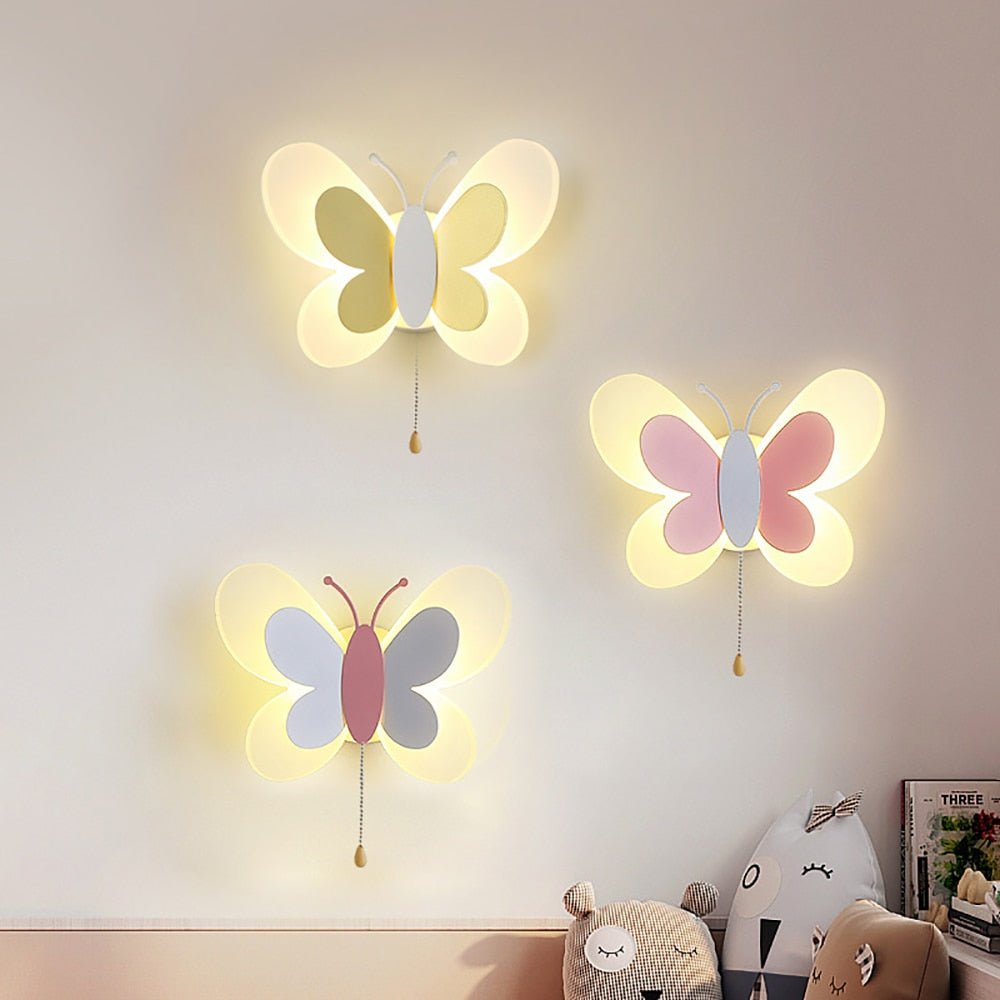 Butterfly Wall Light  White  Pink LED Design - Detailed view