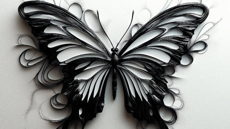 3D butterfly relief wallpaper design file showing intricate black and white pattern details