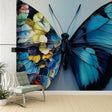 Butterfly mural wallpaper creating a stunning focal point in modern living room with natural light highlighting the 3D wing details