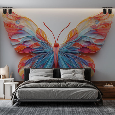 3D Butterfly Mural Wallpaper creating dramatic impact in a modern living room with natural lighting