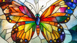 Stunning Stained Glass Butterfly Wallpaper creating a magical glow in a modern living room with high ceilings