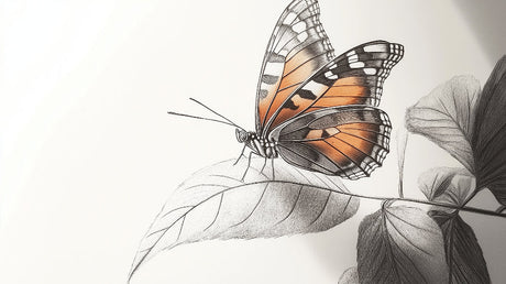 Butterfly Mural Wallpaper creating a peaceful atmosphere in a modern living room with grey and orange accents