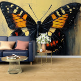 Beautiful Butterfly Wall Mural creating a stunning focal point in modern living room with minimal furniture