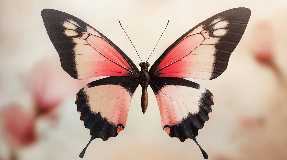 Butterfly wallpaper design file showing detailed black and pink wing pattern against neutral background