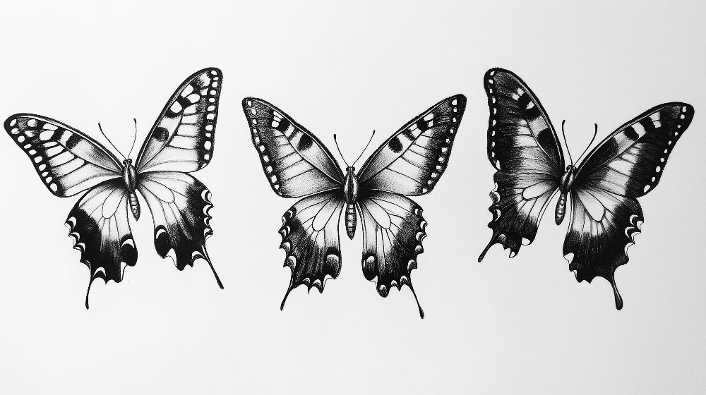 Butterfly wall mural design file showing detailed black and white illustration pattern