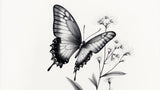 Black and white butterfly wallpaper design file showing detailed floral pattern and intricate wing illustrations