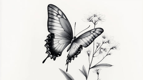 Black and white butterfly wallpaper design file showing detailed floral pattern and intricate wing illustrations