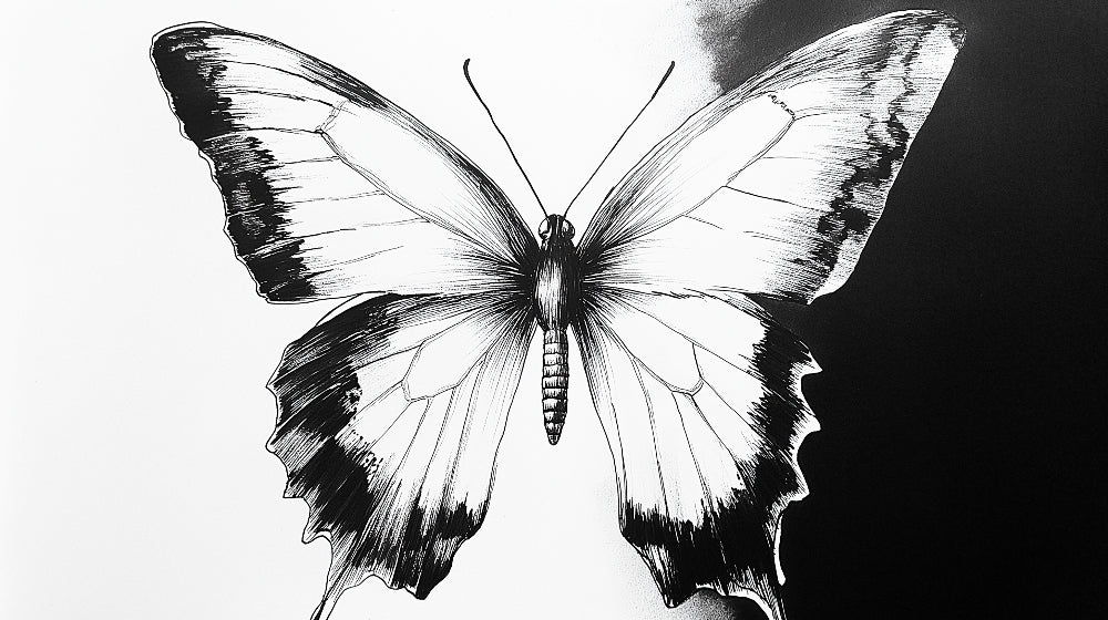 Black and white butterfly wallpaper design file showing intricate line art pattern
