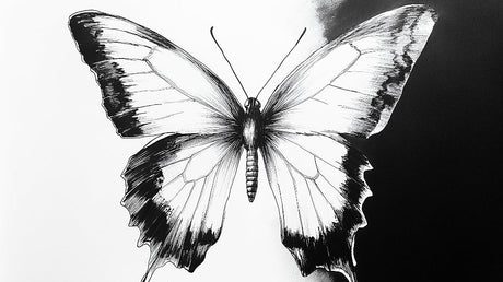 Black and white butterfly wallpaper design file showing intricate line art pattern
