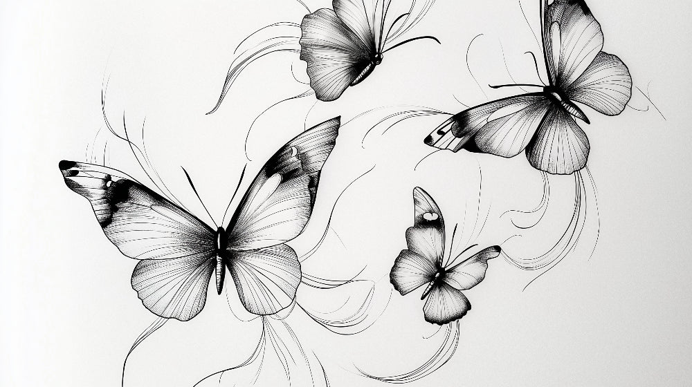 Butterfly line art wallpaper design file showing delicate black and white pattern