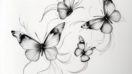 Butterfly line art wallpaper design file showing delicate black and white pattern