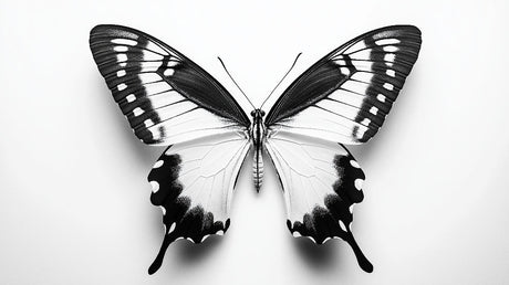 Monochrome butterfly wallpaper design file showing intricate wing pattern details
