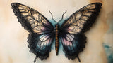 Butterfly wall mural design file showing intricate black lace pattern on pastel background