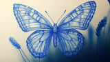 Blue butterfly line art wallpaper design file showing intricate wing pattern details