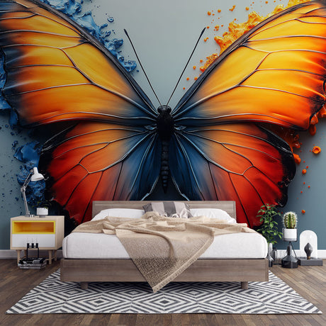 Beautiful Butterfly wall mural creating a stunning focal point in a modern living room with high ceilings