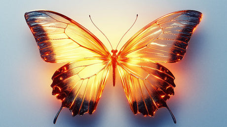 Orange Butterfly Wallpaper creating a stunning focal point in a bright modern living room with minimalist furniture