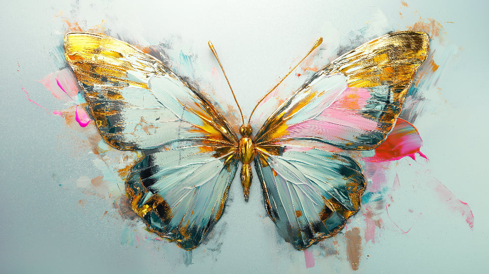 Gold and turquoise butterfly watercolor design file showing detailed pattern and artistic effects